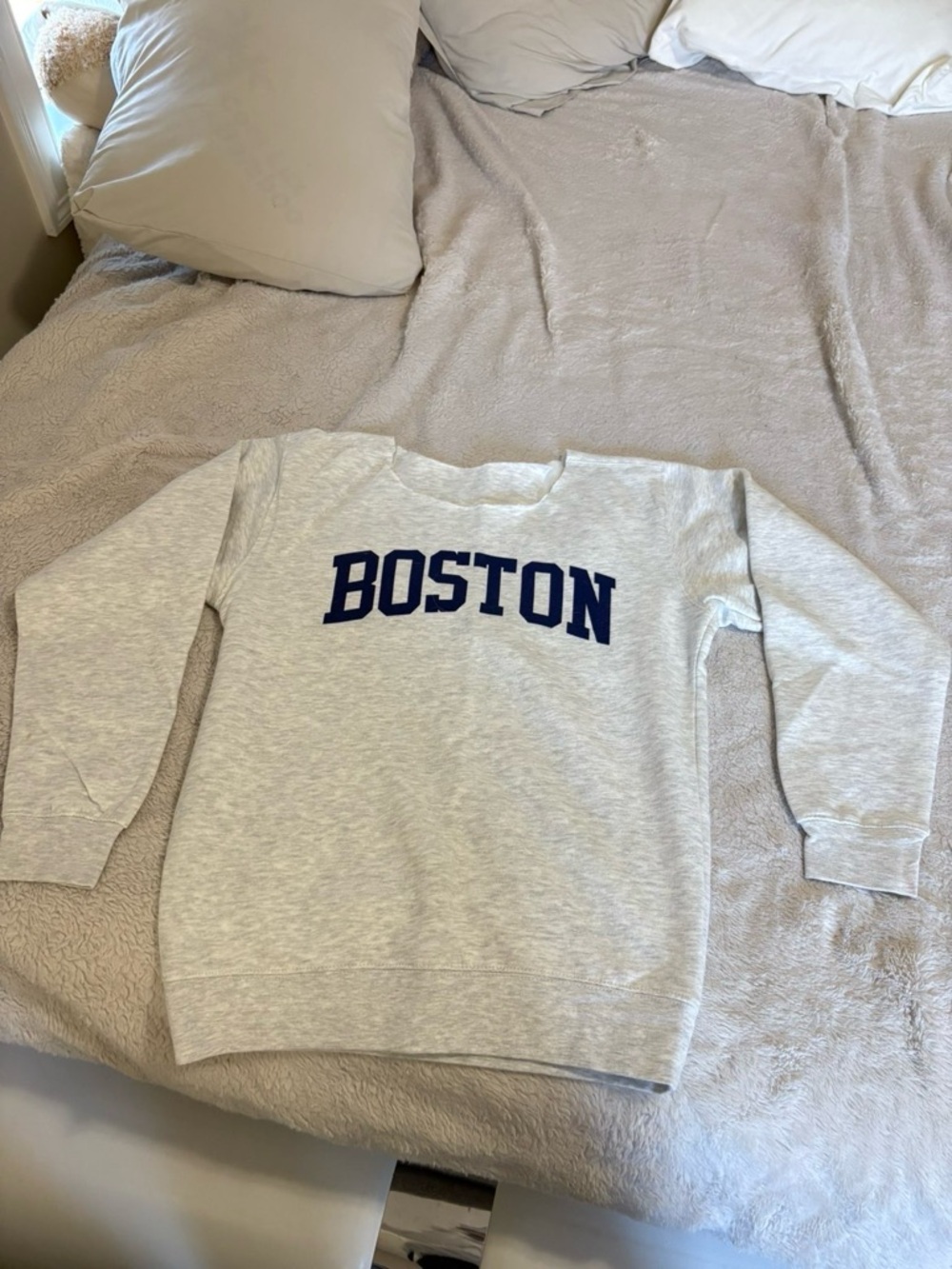 Bostonian Gray Sweatshirt with Navy Blue Lettering